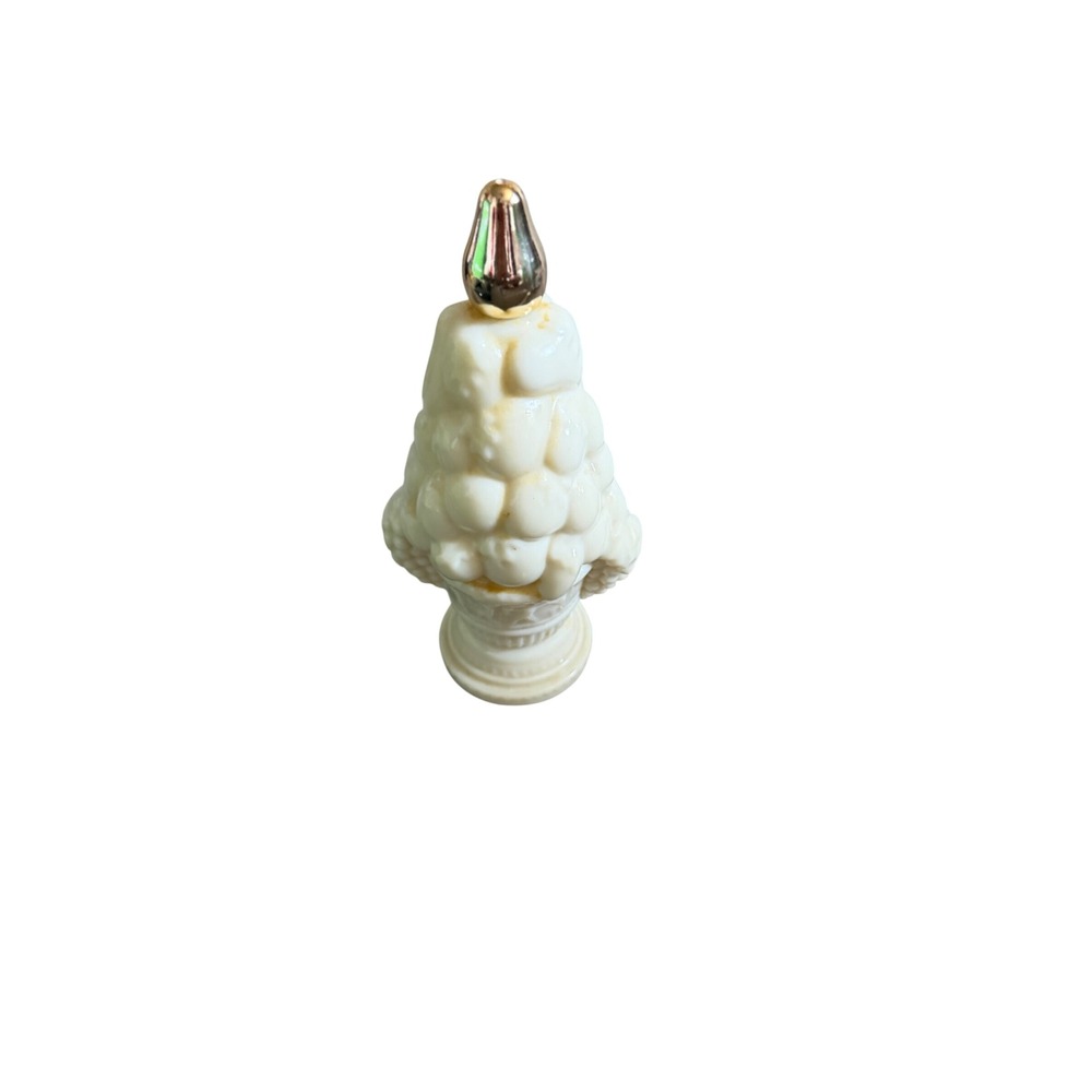 Vintage Avon Field Flowers Compote Cologne Milk Glass Bottle Gold Pear Topper - Picture 4 of 6